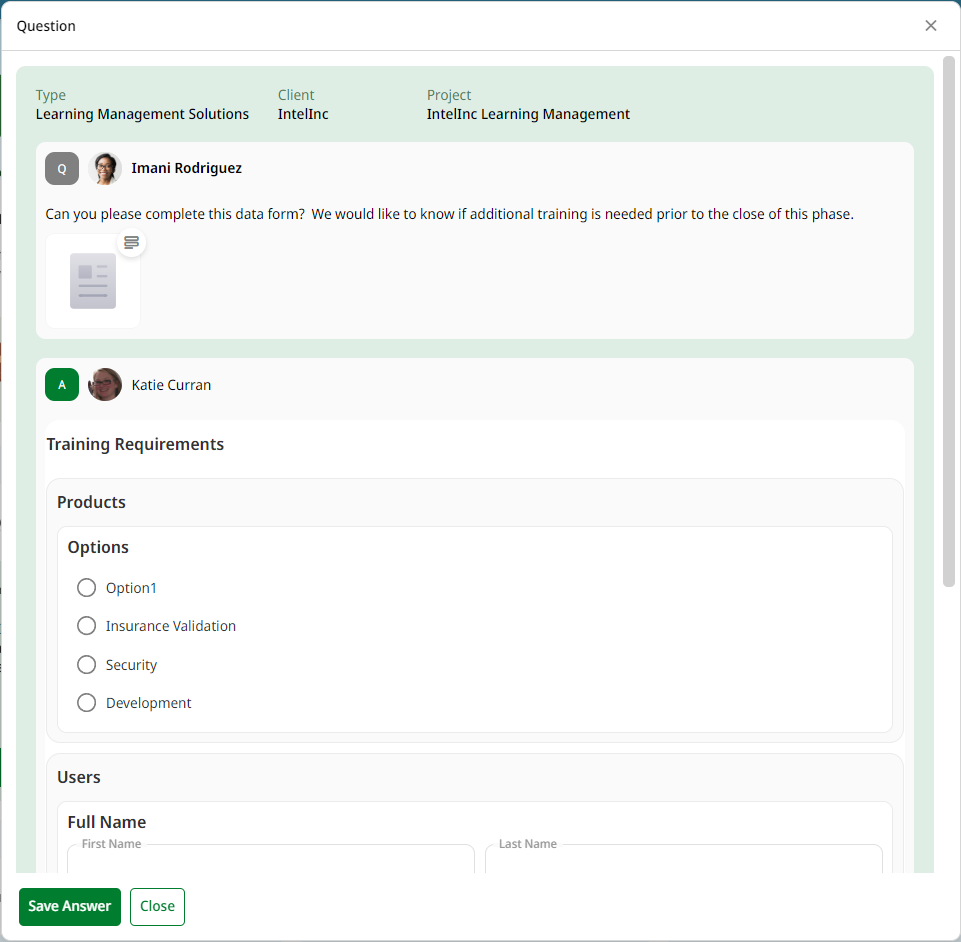 Questions-Data Form Question Type- Client View