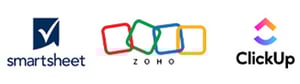 smartsheet, zoho, and clickup logos